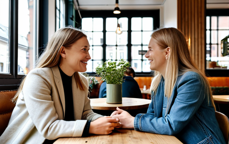 Microinfluencer Collaboration**

"A young, friendly Swedish microinfluencer, fully clothed in stylish, modest clothing, collaborating with a small, local business owner inside a cozy café in Stockholm. They are discussing a sustainable, ethically-sourced product. Soft, natural lighting. Safe for work, appropriate content, professional, modest, perfect anatomy, correct proportions, natural pose, well-formed hands, proper finger count, natural body proportions, high quality, professional photography, safe and appropriate attire."

**